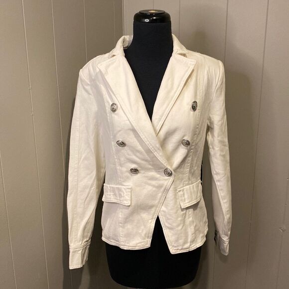 NWT Dictionary Medium/8-10 White Pea Coat Faux Pocket - Picture 1 of 7
